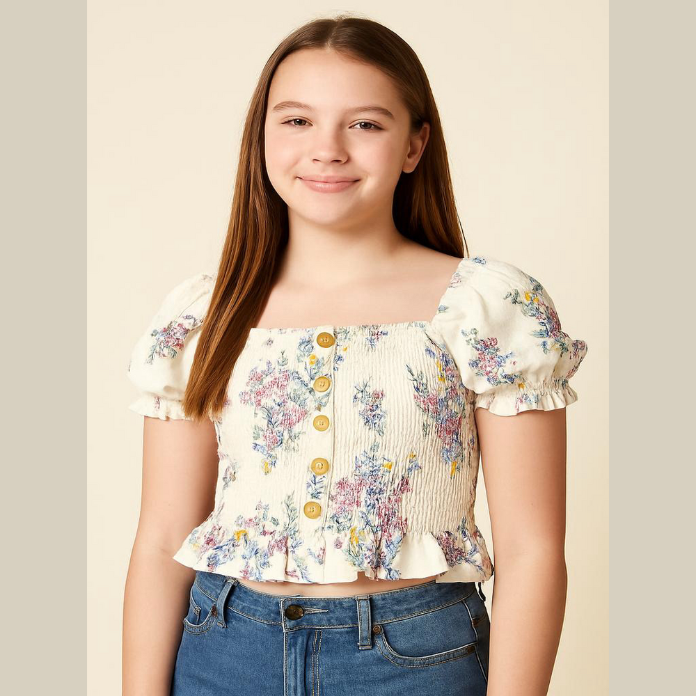 Rare Editions Smocked Floral Top Girls Size 14